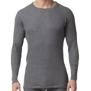 STANFIELDS Shirt Mens Medium Gray Cotton Blend Waffle Knit Base Layer Top